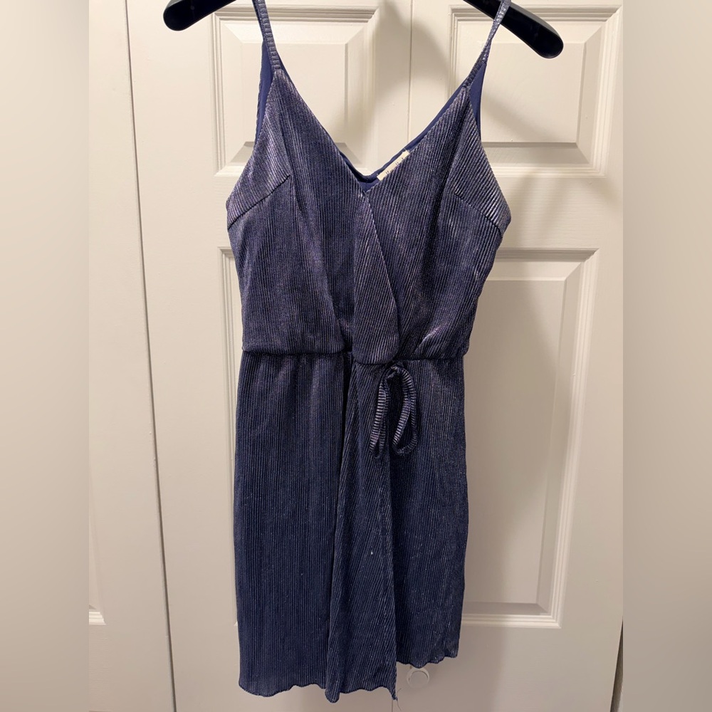 Navy Blue Ribbed Spaghetti Strap Dress